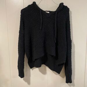 POL Black Popcorn Knit Hoodie Sweater Women’s Small – Cozy Textured Pullover